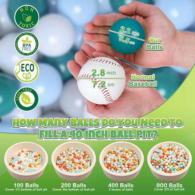 GOGOSO Ball Pits Balls for Toddlers Pack of 50 100 200 Plastics Shape Ball Non-Phthalate Non-BPA Non-Toxic 2.2-Inch Crush Proof Play Balls