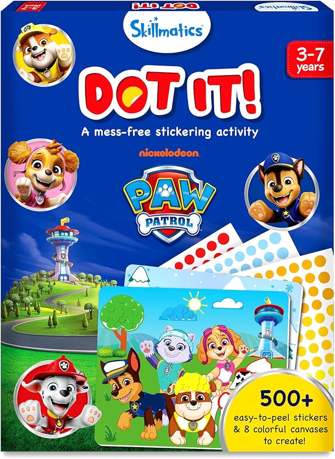 Skillmatics Dot It Sticker Art - PAW Patrol, Mess-Free Craft Kits, Stocking Stuffers for Kids, 500+ Stickers, DIY Scrapbooking, Travel Activity, Christmas Gifts for Boys & Girls Ages 3, 4, 5, 6, 7