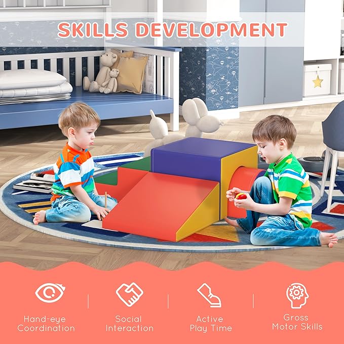 Qaba Climbing Toys for Toddlers and Children, Easy-to-Clean 4 Piece Soft & Safe Kids Foam Play Set for Crawling or Sliding, Assorted