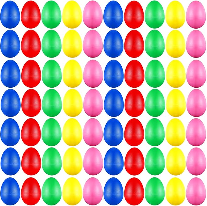100 Pieces Egg Shakers Musical Instruments Percussion Maracas Egg for Kids Toys Plastic Easter Shaker for Learning DIY Painting, Classroom Music, Rhythm(5 Color)