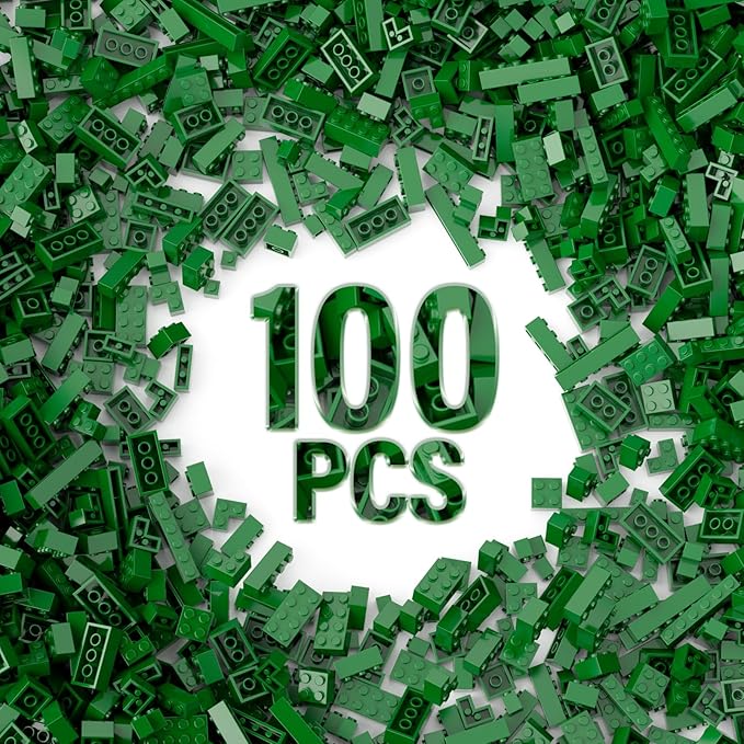 100 Piece Classic Building Blocks, Compatible with Lego, Green Bricks