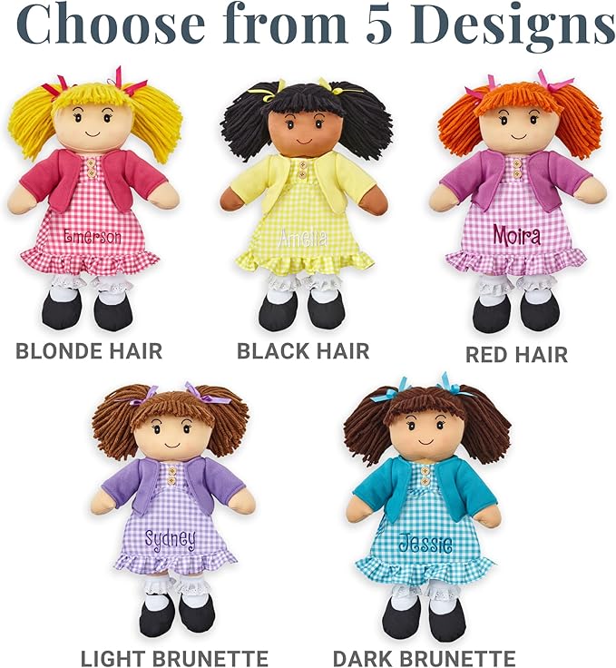 Let's Make Memories Personalized Rag Doll - Mini-Me Doll - Doll for Girls - Toy for Girls - Dark Brown Hair