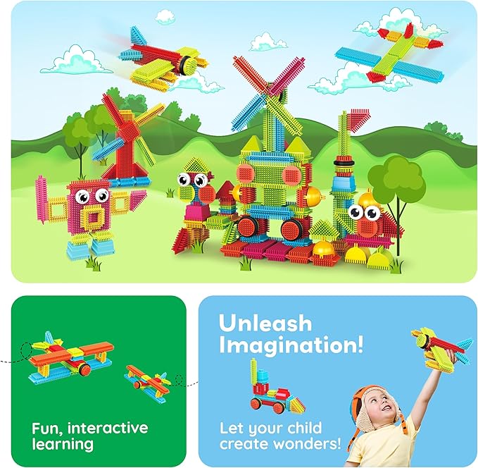 Picasso Toys Hedgehog Blocks 4 Family Action Character Figures Toddler Toy Construction Building Tile Block Expansion Pack Educational Add-on STEM Learning Smart Game Kit Toys Pretend Playset Age 3+