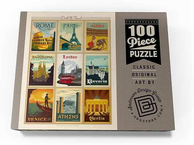 MyPuzzle World Travel: Multi-Image Print - Edition 1, Vintage Poster - Premium 100 Piece Jigsaw Puzzle for Adults