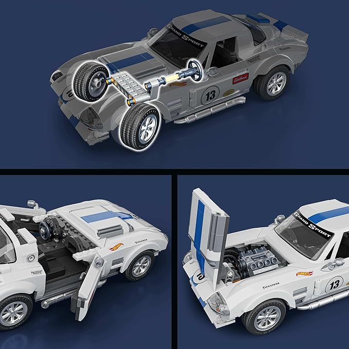 Hot Wheels Elite Series Building Set, Corvette Grand Sport with 918 Pieces, Realistic Details and Custom Decals, Adult Collectors and Kids Ages 10+