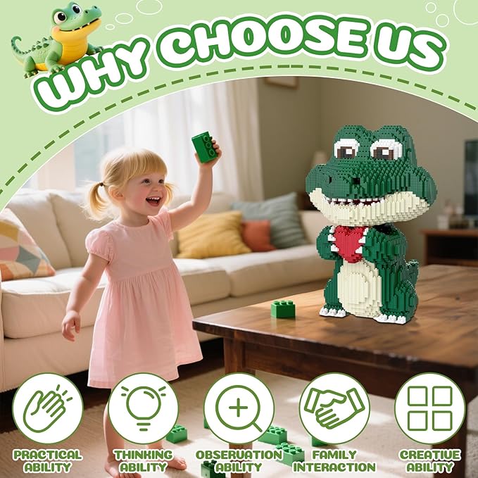 Animal Love Crocodile Micro Mini Building Blocks Set（9874PCS 39cm High Series） Gift for Adults and Kidst