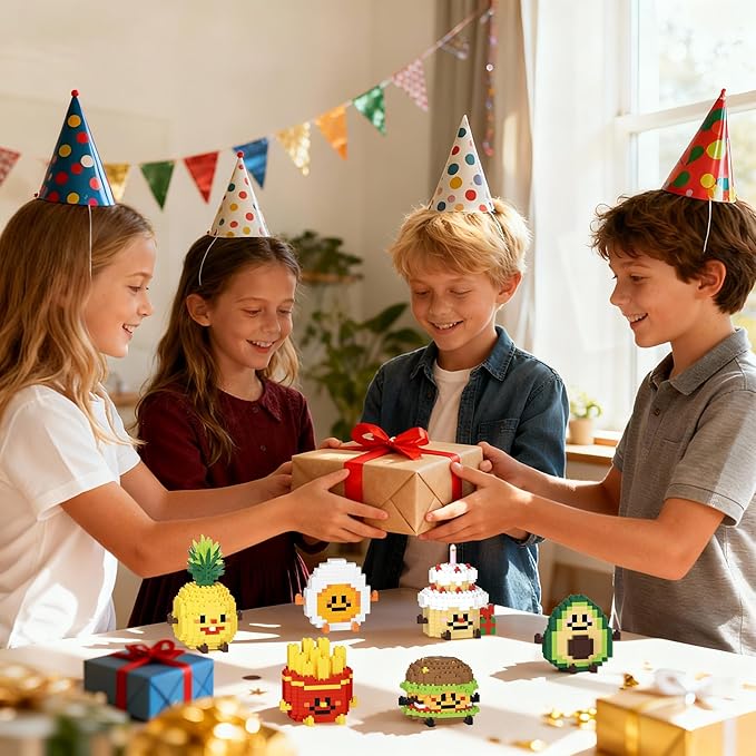 Mini Food Building Sets for Adults, Party Favors for Kids 8-12, Egg, Fruit & Cake Collectible Model Kits, Goodie Bag Stuffers, Classroom Small Prize Toys Gifts for Kids Girls Boys Age 8+ (6 Pack)