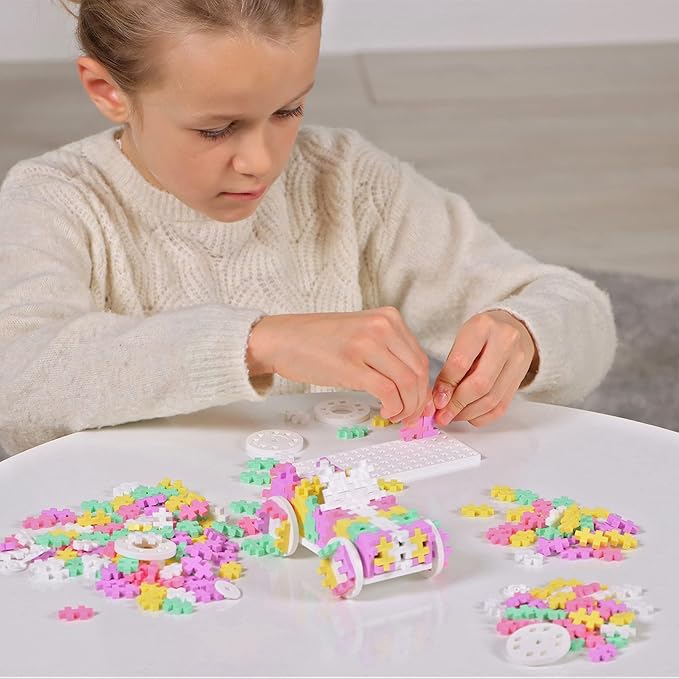 Plus Plus Color Cars Tube, Car Building Block Kit, 3D Puzzle Stem Toy Set for Kids, 200 Mini Interlocking Pieces - Candy
