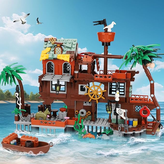 Pirate Dock Ship Building Toys, Pirate Themed City Building Block Set, A Gift Compatible with Lego Sets for Boys & Girl 6-14 & Adults (579pcs)