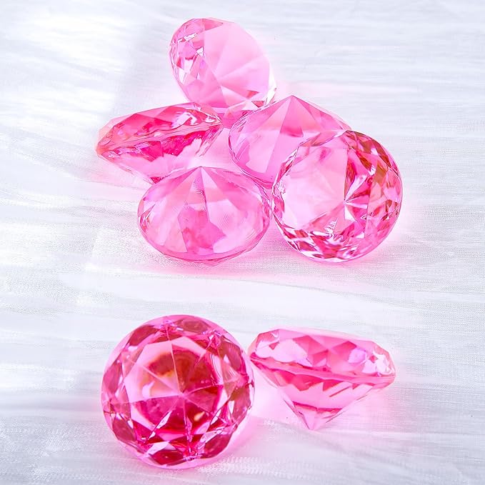 Niceup 26PCS Pink Acrylic Diamond Big Gemstones 1.5in Princess Pirate Mermaid Swimming Pool Party Favors Fake Gems Jewels Treasure Hunt Hiding Sensory Bin Filler Toys Craft Supplies