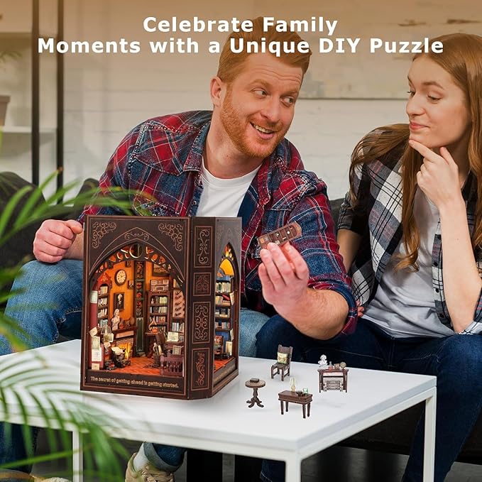 Book Nook Kit with LED Light,Beautiful Bookshelf Décor,Ideal Craft Gift for Adults & Teens for Birthdays, Halloween, and Christmas.
