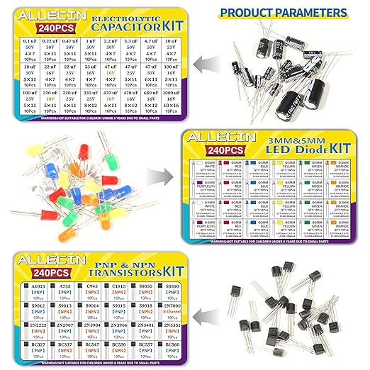 1910Pcs Electronic Component Kit Resistor Electrolytic Capacitor Schottky Diodes LED Diode Transistor Electronics Components Assortment for DIY Project