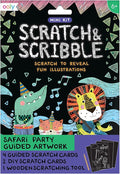 Ooly Mini Scratch & Scribble Art Kit - 6 Card Rainbow Scratch Art Set Gifts for Kids, Travel-Friendly Craft Kit, Scratching Tool Included - Safari Party