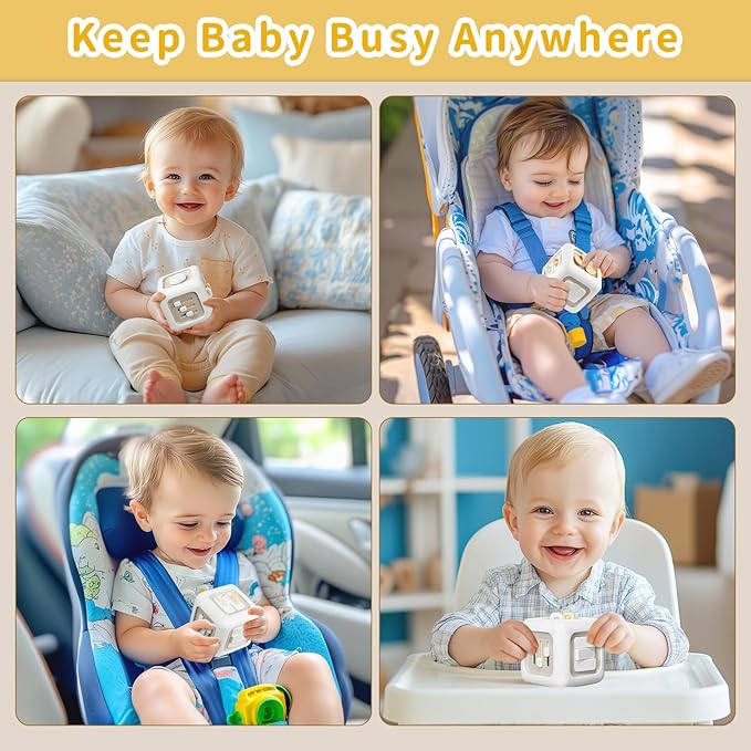 Baby Activity Cube Montessori Toys for 1 Year Old, Car Travel Airplane Toys for Toddlers 1-3, Busy Board for Babies 12-18 Months, Birthday Gift for 1 Year Old Boys Girls, Gray