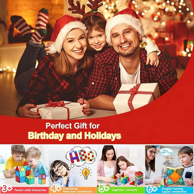 100PCS Magnetic Tiles Blocks for Kids Ages 3-5 4-8 with 2 Cars,STEM Learning Educational Preschool Magnet Building Toys for Toddlers,Christmas Birthday Gifts Toys for 3 4 5 6 7 8+ Year Old Boys Girls