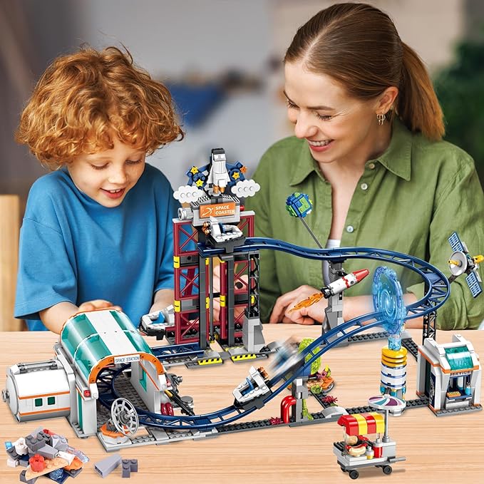 HOGOKIDS Space Roller Coaster Building Toy - 926PCS Coaster Building Set Features Lift Platform, Satellites, Rocket Buildable Space Rollercoaster Adventure Park for Adults Kids Girl Boy Ages 8+