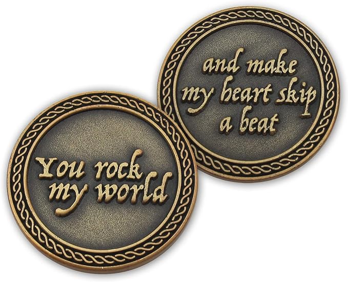 Bulk Set of 3 Romantic Love Expression Coins, You Rock My World, & Make My Heart Skip a Beat, Anniversary Pocket Tokens for Date Night, Love Gift for Men & Women, from Him or Her