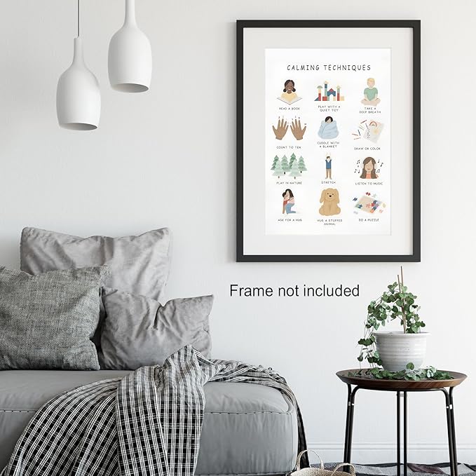 Feelings Calming Techniques Canvas Wall Art Calming Corner Classroom Mental health Posters Boho Emotions Chart for Kids Prints Special Education Wall Decor for Office School 20x30in Unframed