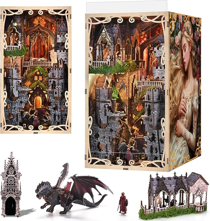 Book Nook Kit - DIY Miniature House Dollhouse Kit for Adults and Teens, Booknook Tiny House Bookshelf Decor 3D Wooden Puzzle, Gifts for Family, Friends (Sleeping Beauty)