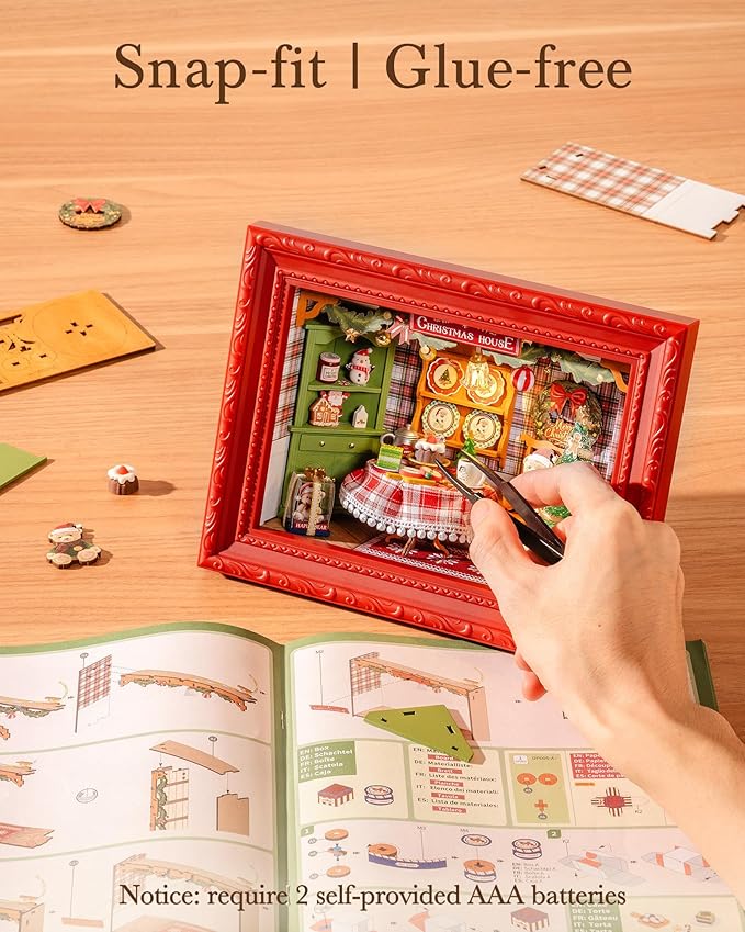 Rolife DIY Miniature House Kit, Mini Wooden Dollhouse Kit for Adults to Build, 3D Shadow Box Frame Home Wall Hanging Decor Diorama Kit, for Girls Women Teens-Christmas Eve Party