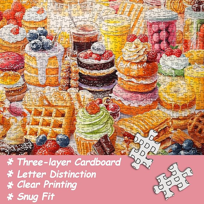 PICKFORU Food Puzzles for Adults, 1000 Pieces, Chocolate Sweet Candy Cake Donut Puzzle, Colorful Cupcakes, Challenging Difficult Hard Jigsaw Puzzle