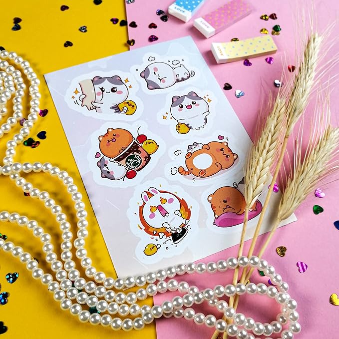 BulbaCraft Kawaii Animal Stickers - Cute Decals for Water Bottles – Cartoon Animal Stickers - Cute Japanese Kawaii Decals, Gifts for Women & Men