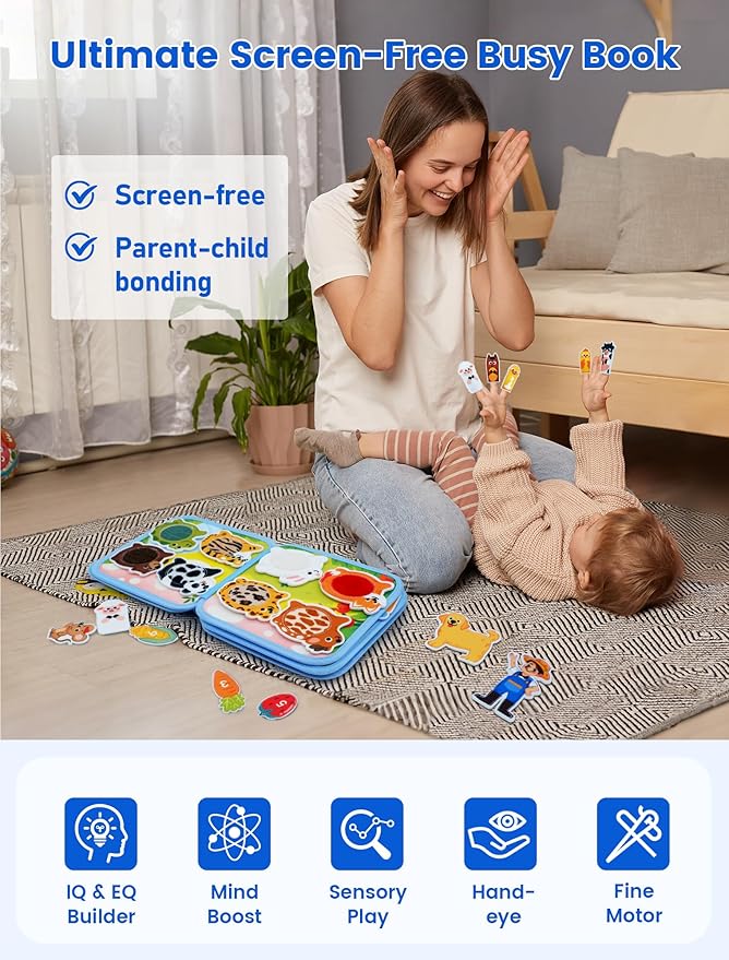 Toddler Busy Book for 1-3, Busy Board for 1+ Year Old, Toddler Airplane Travel Toys, Girl & Boy Birthday Gift, Educational Learning Activity Books, Felt Montessori Toys (Dog Theme)
