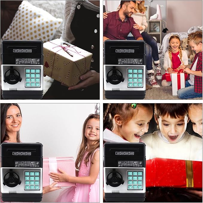 Piggy Bank Electronic Mini ATM for Kids Toy, Safe Money Saving Box Coin Banks Password Code Lock for 3-14 Years Old Kids, Boys Girls Ideal Gift (Black)