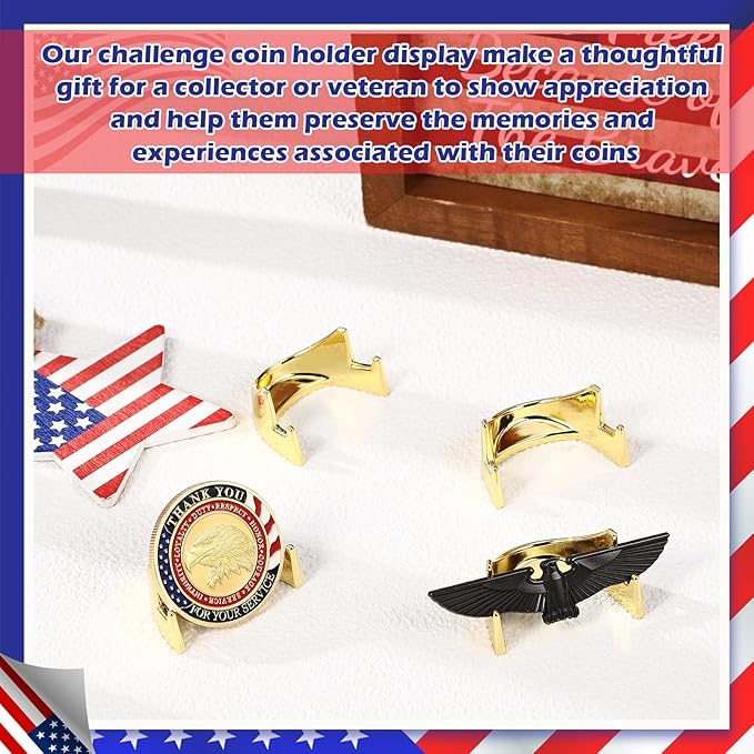 4 Pcs 1.69 Inch Metal Challenge Coin Display Stand Military Coin Holder Medallion Token Holder for Veterans Collectors Fits 2 Inches and up Coins Medals Pocket Watches(Gold)