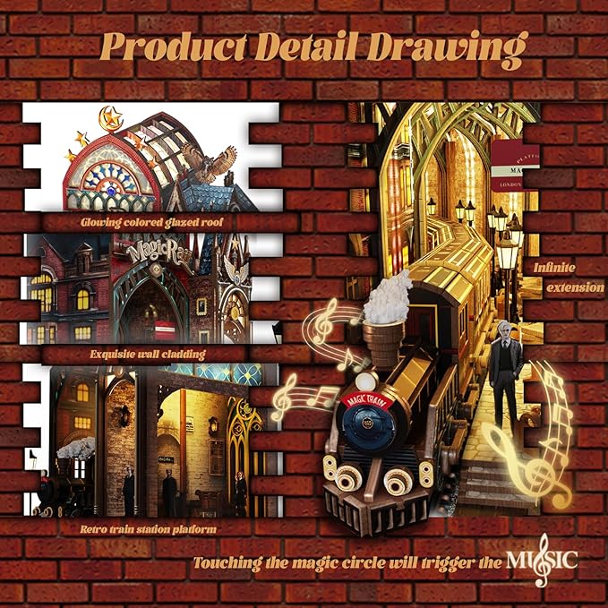 LED Book Nook Kit for Adults – DIY Miniature House Kit, Wooden Dollhouse Kit, Booknook Craft Kits, Library Bookshelf Decor, 3D Puzzles for Adults, Book Lovers Gifts, Magic Station