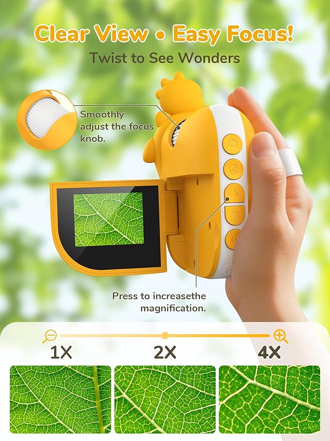 Digital Microscope for Kids - Handheld Pocket 1000X Zoom with 2" Screen Digital Kids Microscope, Portable Compact Body, for Education and Outdoor Activities