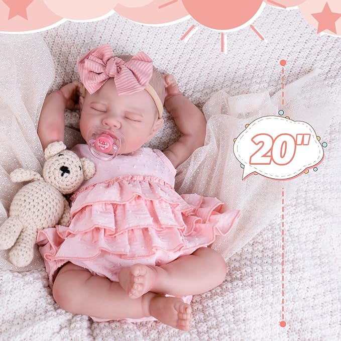 Aori Reborn Baby Dolls Girl 20'' Realistic Sleeping Newborn - Lifelike Poseable Vinyl Baby Doll with Feeding & Outfit Set - Weighted Body for Cuddling, Gift for Collectors & Kids 3+