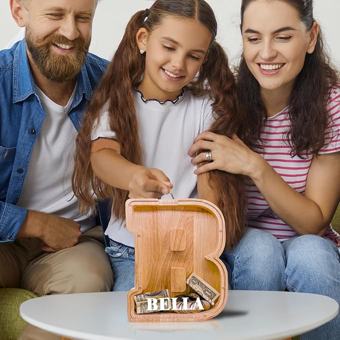 Wooden Letter Piggy Bank for Kids Larger Letter Piggy Bank for Boys and Girls Personalized Piggy Bank Initial Coin Bank Wood Kids Money Bank for Birthday and Festival