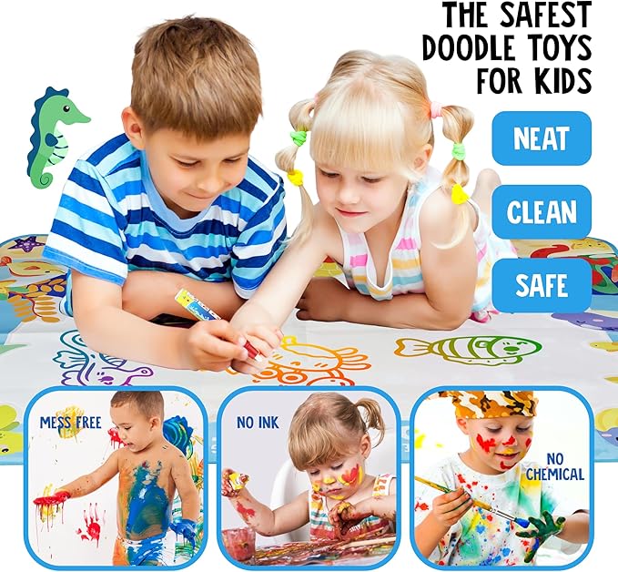 Water Doodle Mat -Large 48x36 inches - New Released! No Mess Drawing & Writing with Magic Color Pen. Educational Toy for Boys/Girls Ages 3 to 12, Learning The Alphabet, Numbers/Shapes. Kids Gift Toy!