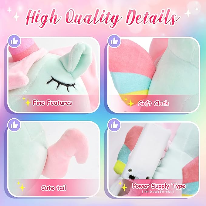 Athoinsu Light up Green Unicorn Stuffed Animal Soft Plush Toy with LED Colorful Night Lights Glowing Children's Day Birthday Valentine's Day for Toddler Kids Girls Women, 12''