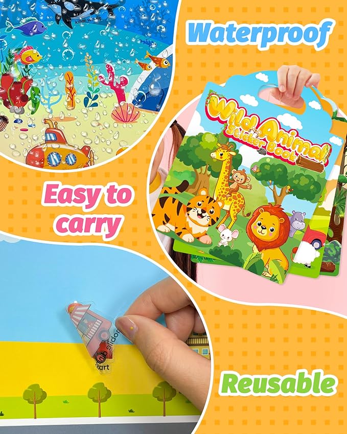 Reusable Sticker Book for Toddlers 2-4 Years, Stickers for Kids, Toddler Craft Activities, Toddler Travel Toys Ages 2+ Boy Girl Birthday Gifts