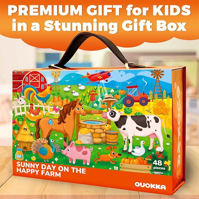 QUOKKA Giant Floor Puzzle for Kids Ages 4-6 – 2x3 Feet Extra-Thick 48 Pieces Toddler Puzzle Ages 3-5 – Farm Educational Activity for Boys Girls – Premium Box with Sturdy Handle & Magnetic Closure