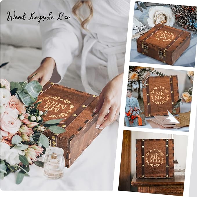 AW BRIDAL Mr and Mrs Wedding Keepsake Box for Couples, Wooden Memory Boxes with Lids, Bridal Shower Gifts for Bride Bachelorette Party, 2025 Engagement Gift for Newlyweds and Marriage Couple