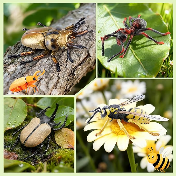 Toymany 12PCS Realistic Insects Figurines Toys - Plastic Bugs Figures Set with Cricket Bee Ant Dung Beetle, Educational Toy Cake Toppers Christmas Birthday Gift for Toddlers Kids