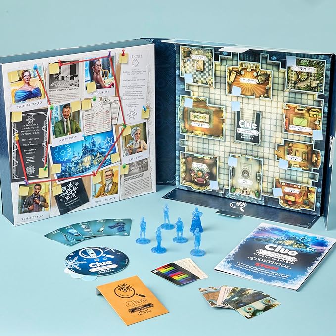 Clue Advent Calendar: Secrets Under Snowfall | 24 Days | Family Mystery Games | with 6 Winter-Themed Tokens and Surprise | Ages 10+ | 1+ Players