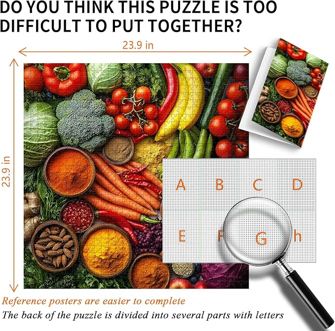 Vintage Fruit Puzzles for Adults 1000 Pieces, PICKFORU Colorful Vegetable Plant Spices Jigsaw Puzzles Kitchen, Hard Challenging Food Theme as Art Decor