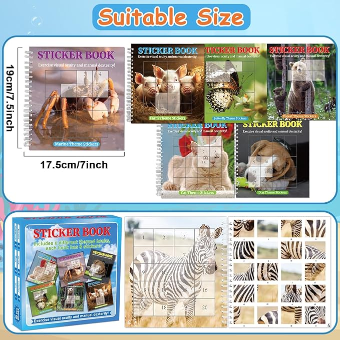 6 Pcs Paint by Sticker Books for Kids Ages 4-8 - Sticker by Number Activity Books with 48 Animals Dogs Cats Pictures Fun Art Puzzle Crafts for Toddlers Ages 3-5 Girls Boys Birthday Gift