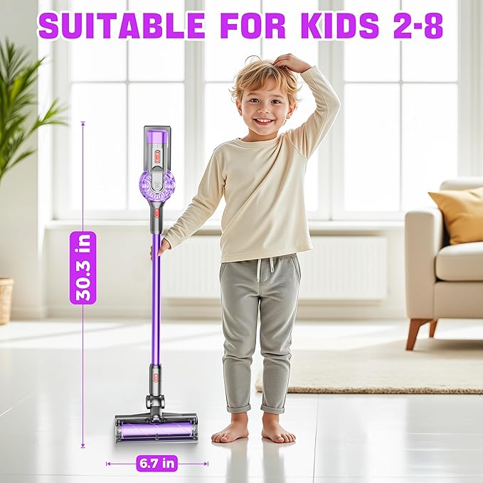4-in-1 Toy Kids Vacuum That Works with Suction, Electric Toy Toddler Vacuum Cleaner for Children Ages 3 4 5 6+ Boys & Girls,Toddlers Toys Cleaning Set for Pretend Play (Purple)