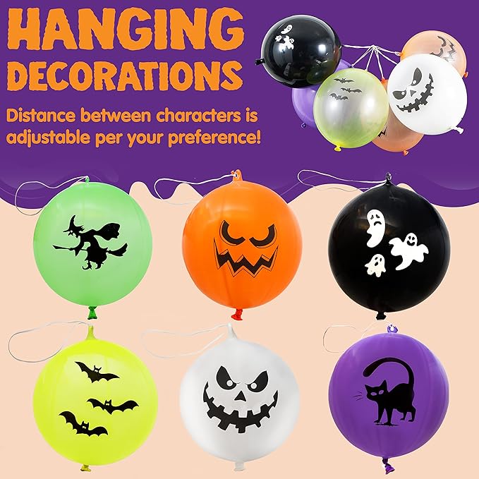JOYIN 36 Pieces Halloween Punch Balloons for Kids Game Birthday Party Favor Supplies Decorations, Trick or Treat Toys, School Classroom Game Goodie Bags Stuffers