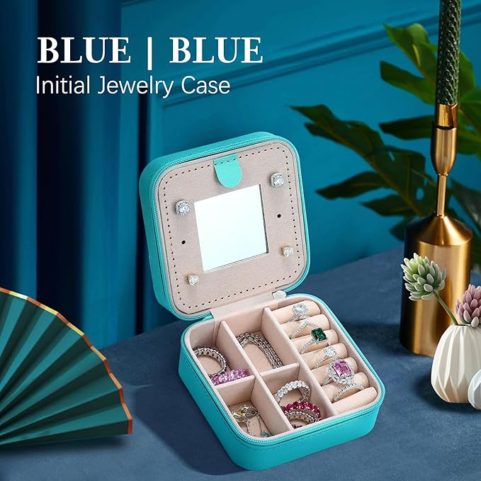 Parima Travel Jewelry Organizer Box - Small Case for Women, Mini Jewelry Box - Letter V, Aqua Blue