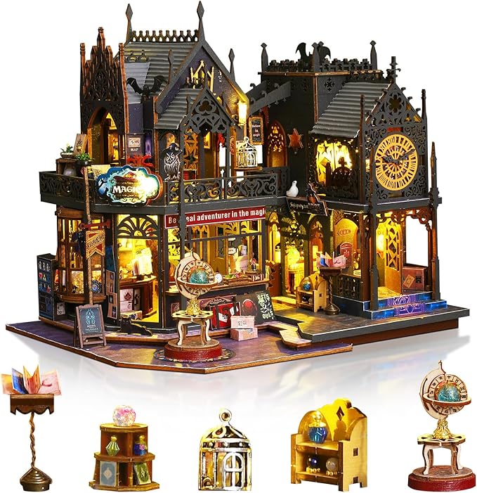 Miniature Dollhouse Kits, Tiny House Kit and Light, Doll House Kits for Adults to Building, Unique Gift for Birthday Christmas Day, Time Castle