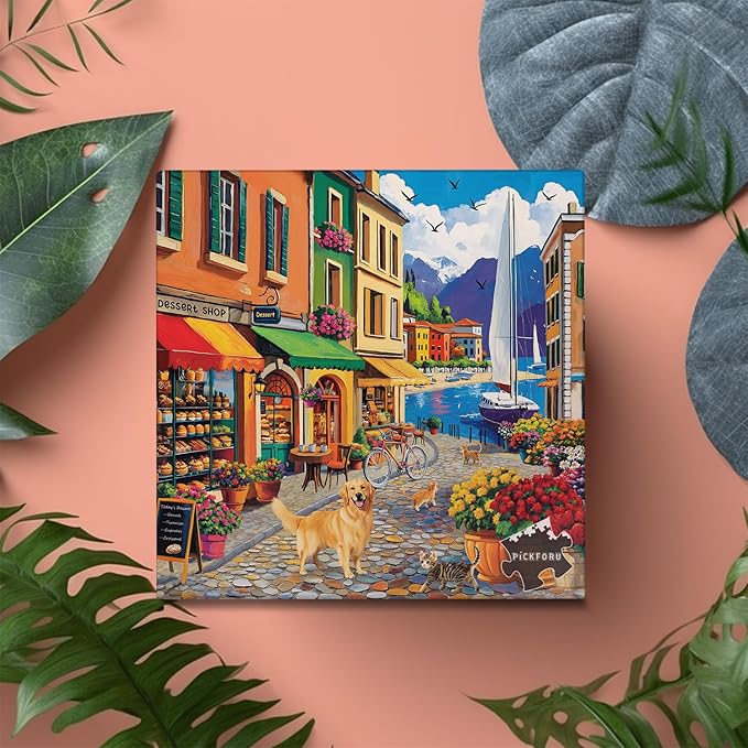 PICKFORU Seaside Puzzles for Adults - 1000 Pieces, Vintage Beach & Small Town Holiday Puzzles as Wall Decor