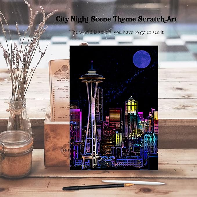 BulChign Scratch Painting Rainbow Paper Cards Kits for Adults,8 Sheets Rainbow City Ancient Capital Scratchboard(7.9 x 5.5 inch) with 6 Tools - Tourist Souvenirs (America/Global Architecture)