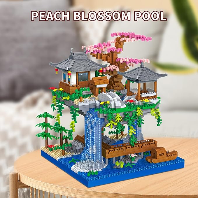 Cherry Blossom Treehouse Micro Mini Building Block Sets Japanese Bonsai Tree Peach Blossom Pool Architecture Building Model Toy Gift for Adults 2500 Pieces