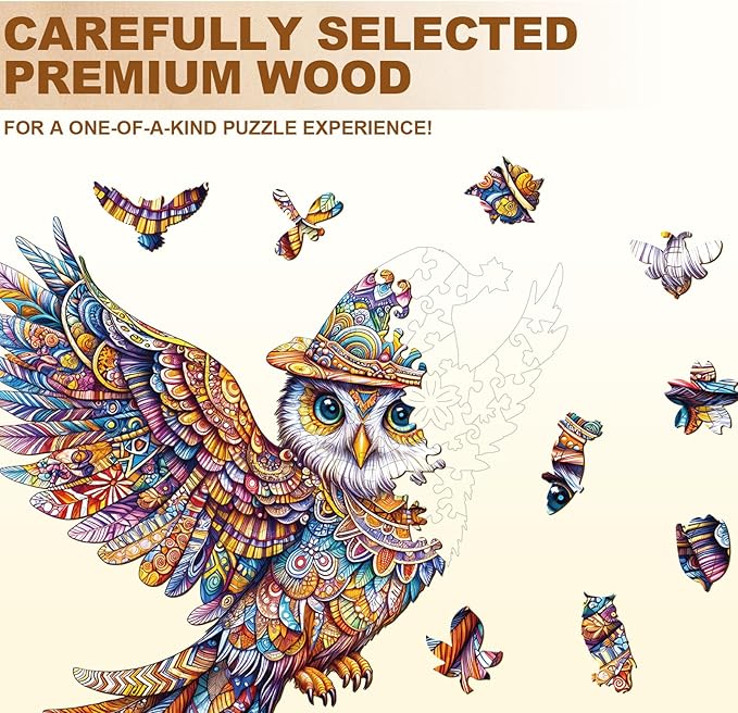 Wooden Puzzles for Adults, Unique Shaped Owl Jigsaw Puzzles,Magic Wooden Jigsaw Puzzles, Gifts for Family or Friends for Any Holiday.(11.4 * 10.4 in 130pcs)